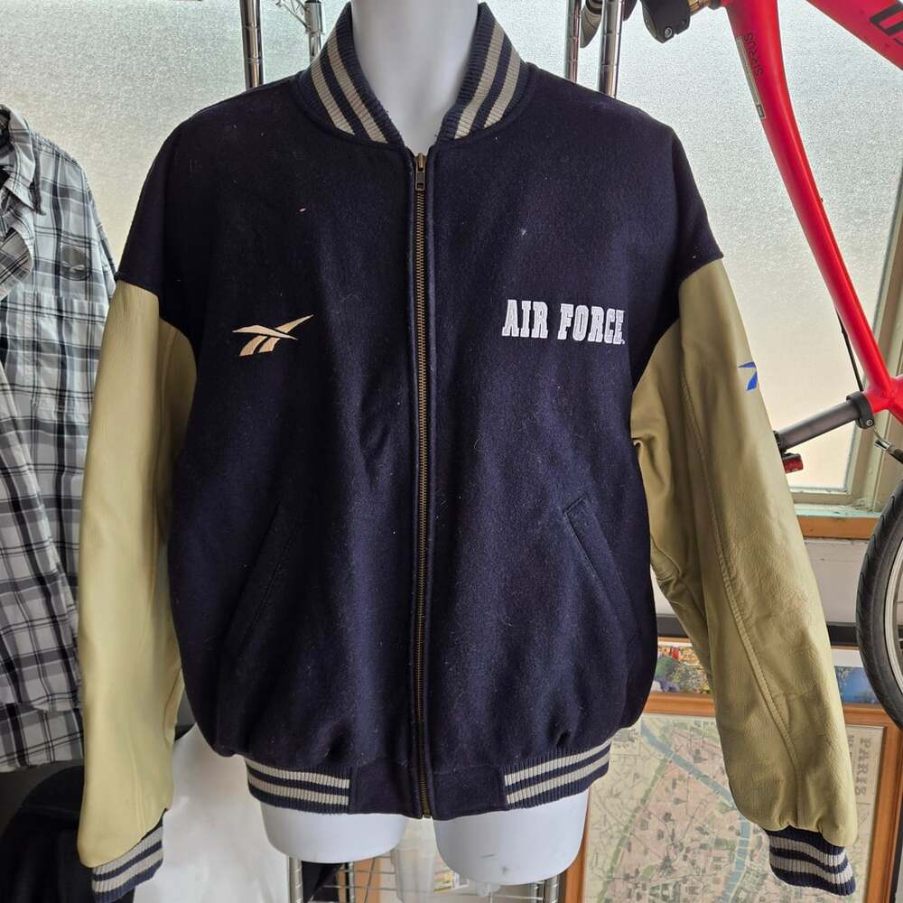 Reebok Air Force Varsity Jacket Size L Wool Leather